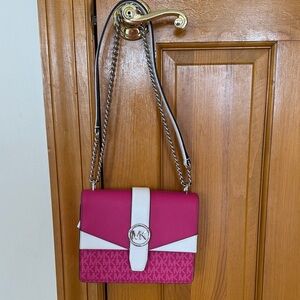 Michael Kors Fuchsia and White Crossbody Bag